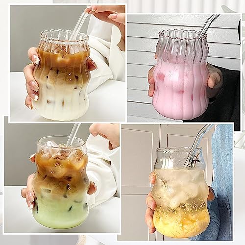 2 Pcs Ribbed Glass Cups 18 Oz Vintage Drinking Glassware Ripple Cocktail Glasses for Iced Coffee Juice Beverage Milk - Image 6