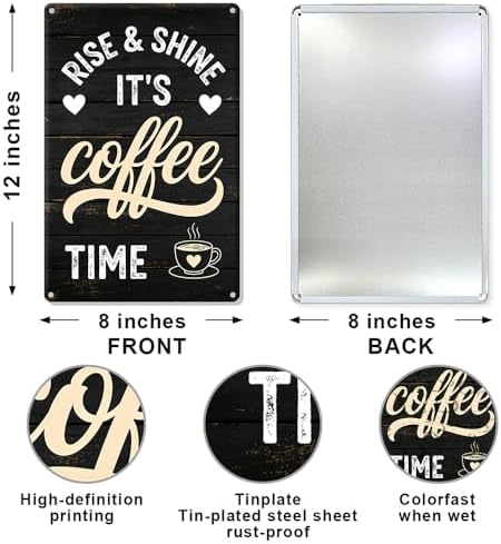 Coffee Metal Tin,Rise & Shine It's Coffee Time Sign - Image 2