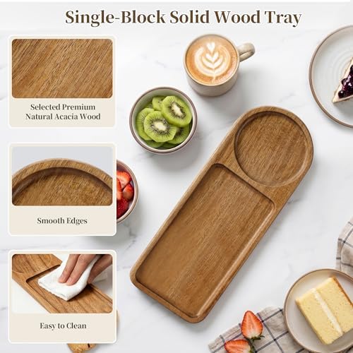 Small Wooden Tray | Acacia Wood Tray for Vanity, Bathroom Counter, Coffee Table & Toilet | Perfect for Jewelry, Remote, Snack| Mini Charcuterie Board Serving Platter (Rounded Rectangle 2-Compartment) - Image 3