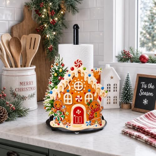 Christmas Gingerbread House Paper Towel Holder, Farmhouse Xmas Kitchen Countertop Decor, Gingerbread Man Christmas Paper Towel Roll Stand, Christmas Housewarming Birthday Gift for Women Mom - Image 7