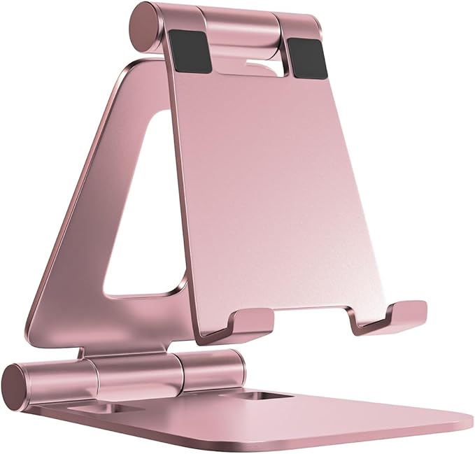 Cell Phone Stand for Desk Phone Holder Foldable Portable Adjustable Cradle Dock Compatible with iPhone 15 14 13 Pro Max, iPhone 12 11 Plus SE XS XR 8 7, Office Desk Travel Accessories, Pink