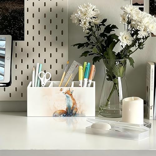 Fox Pen Pencil Holder for Desk Accessories, Fox Gifts for Women, Animal Lovers Gifts, Rustic Butterfly Wild Animal Wooden Box Sign Decorations for Kids Room Home Office Desk Tabletop - Image 2