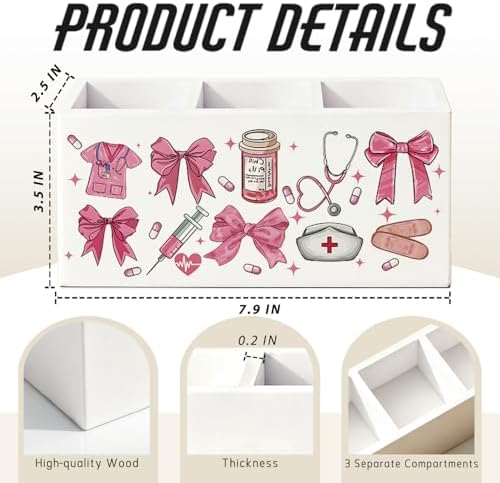 Pink Preppy Bow Nurse Pen Pencil Holder for Desk Decor - Image 2