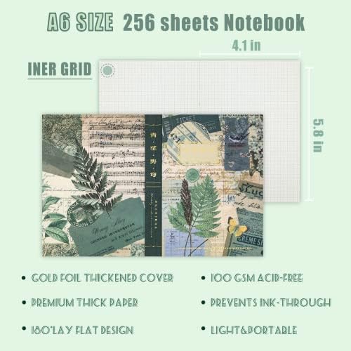 Scrapbooking Supplies Kit, A6 Grid Notebook, Vintage Junk Journaling Kit - Image 4