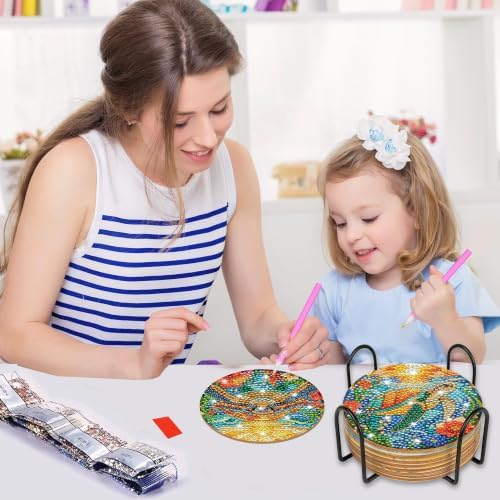 CRASHOT Sea Turtle Diamond Art Painting Coasters Kit with Holder, 8 Pcs - Image 4