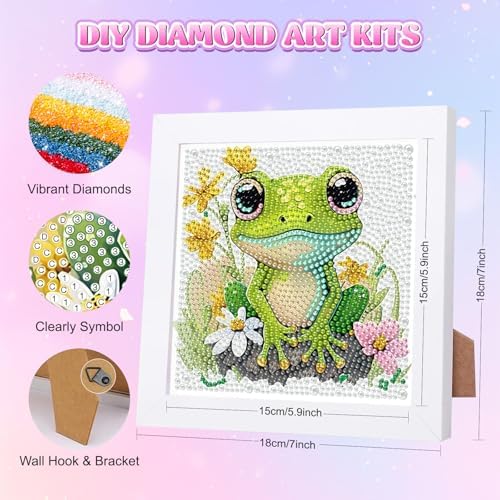 GHHKUD Frog Diamond Art Painting Kits for Adults with Frame, Diamond Art Animals Crafts for Ages 4-6-8-12, Easy to DIY Gem Painting Gifts Home Wall Decor 15x15cm (Beautiful Packages) - Image 2