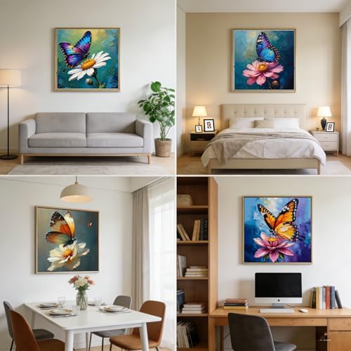 Canrichshop 4 Pack Butterfly Paint by Numbers for Beginner with Frame,Colorful Butterfly Adult Paint-by-Number Kits on Canvas, DIY Number Painting for Adults for Decor 8X 8 inch - Image 5