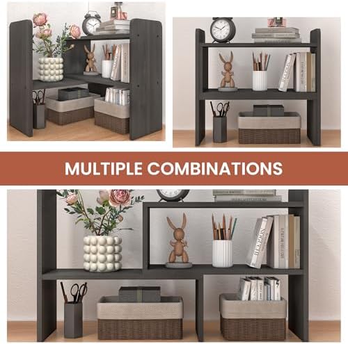 Flexible Assembly Desk Top Organizer, Free Combination Desktop Organizer Shelf, Wood Office Supplies Organizer for Office, Classroom, Dorm, Black - Image 4