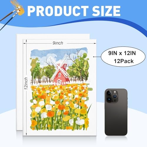 ESRICH 9x12 Canvas for Painting, 12 Pack Canvas Boards for Painting Cotton Primed Acid Free Blank Flat Canvas Panels for Oil Watercolor Acrylic Tempera Paint. - Image 2