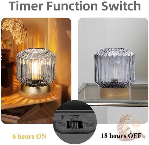 MJ PREMIER Battery Operated Lamp, Small Cordless Lamp with Timer Grey - Image 5