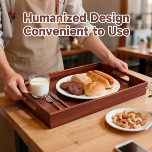 17 x 12 Inch Acacia Wood Large Serving Tray with Handles - Image 3