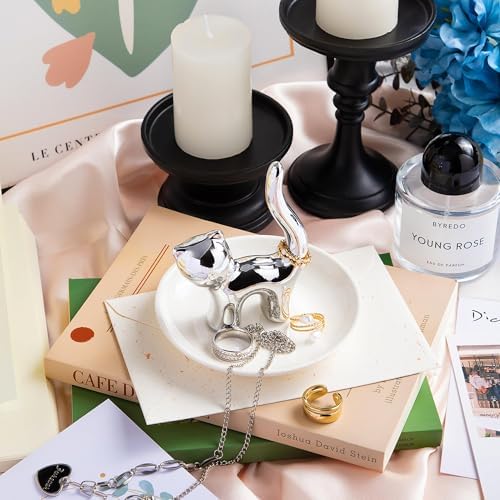 OSOPOLA Ceramic Silver Cat Jewelry Tray Ring Holder Dish Key Tray - Image 5