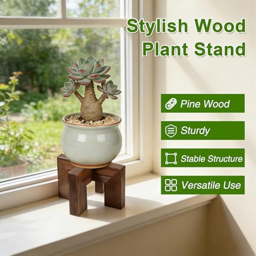 6" Wood Plant Stand ,Single Floor Plant Holder ,Flower Pot Stand Walnut - Image 2