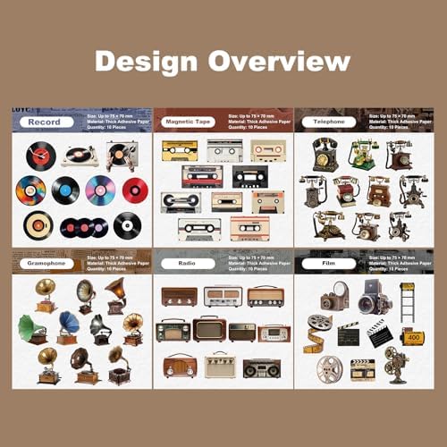 60 Pcs Vintage Media Stickers for Scrapbooking and Journaling - Image 4