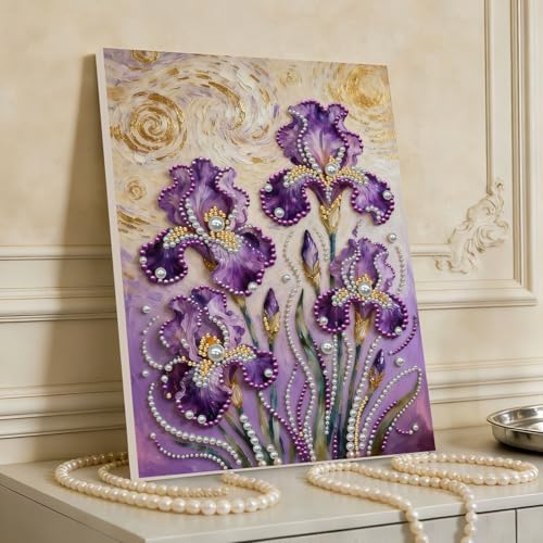 DIY Pearl Painting with Frame, Creative Design, Handmade Stress-Relieving Home Wall Decoration, Includes Frame and Tools-Iris-2 - Image 2