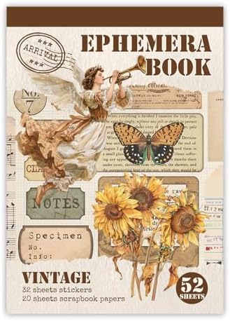 32 Sheets Pre-Cut Vintage Washi Stickers & 20 Scrapbook Papers Ephemera - Retro Angel Sunflower Designs for Junk Journals Scrapbooking by JUNKJWBZ%7CPeelStickInspir