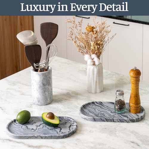 Koville Natural Marble Tray, 12"x6" Decorative Tray for Countertop, Catchall for Perfume, Candles, Jewelry Dish Elephant Grey - Image 4