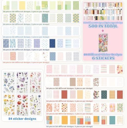 500 Sheets Scrapbook Paper, Junk Journal Supplies + 84 PET Floral Stickers - Image 3