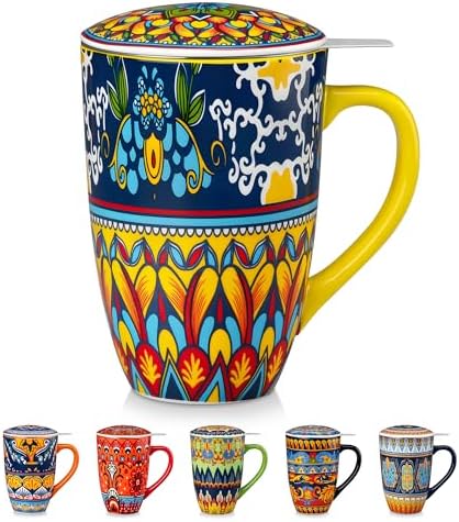 vancasso 18 Oz Tea Infuser Mug with Lid, Golden Lotus Mirage by vancasso