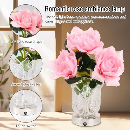 Artificial Pink Rose LED Lamp Night Light,Flower Lamp Gifts for Women Mom Grandma Girlfriend Friend Wife Birthday Christmas Valentines Mothers Day Anniversary, FLower Bedroom Bar Coffee Shop Decor - Image 2