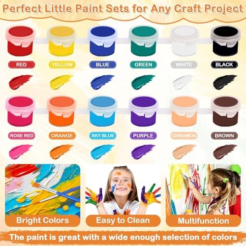 24 PCS Acrylic Paint Set, 2Pack Art Canvas with Easel Stand, 12 Acrylic Paints, 14 Brushes, Palettes, Aprons -Beginner Painting Kit, Mini Painting Canvas with Easel Set, Painting Kits for Adults Party - Image 6