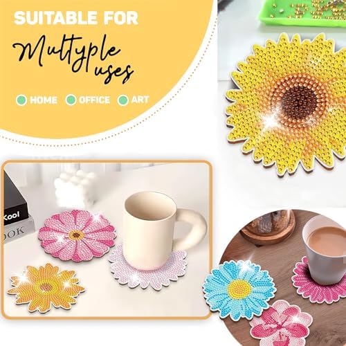 8 Pcs Flowers Shaped Diamond Painting Kits, Diamond Painting Kits with Holder Flowers, Diamond Art Coasters for Beginners Adults - Perfect Art Craft Supplies Gift!… (Flowers) - Image 7