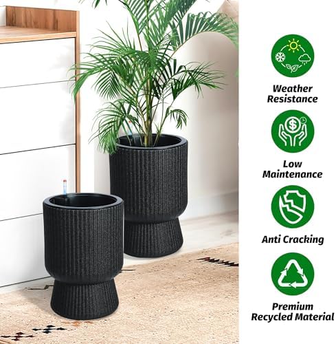 Garvee Self-Watering Planters, Set of 2, 14.2 Inch Tall Plant Pots - Image 6