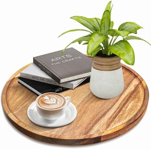 11.5 Inches Round Acacia Wood Tray, Decorative Serving Tray for Home Decor, Coffee Table, Kitchen, Dining Room, Candle Tray, Appetizer Board by Misecrisa