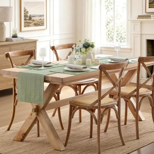 ZeeMart Linen Checked Farmhouse Table Runner, 13x36 Inches Sage Green - Image 3