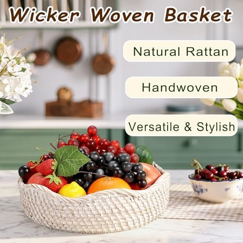 Hipiwe Rattan Key Basket for Entryway Table Handwoven Small Baskets Tray - Image 6