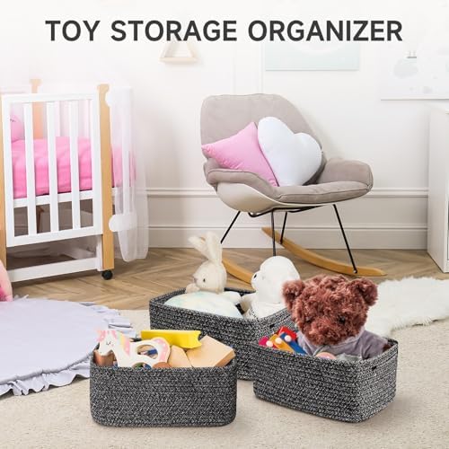 3 Pack Small Storage Baskets for Organizing, 11.8×7.8×5.1", Mixed Black - Image 5