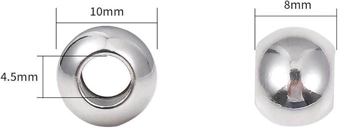 Stainless Steel Spacer Beads 10x8mm Round Loose Charm Caps Beads for DIY Jewelry Making 20pcs with 4.5mm Hole
