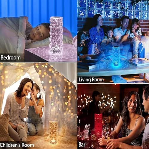 Crystal Table Lamp Touch, 16 Color Changing Night Light, Rechargeable, Dimmable, RGB Rose Diamond Ambient Mood Lighting, Protable Cordless Desk Lamp Bedside Led Light for Bedroom Living Room Party - Image 5