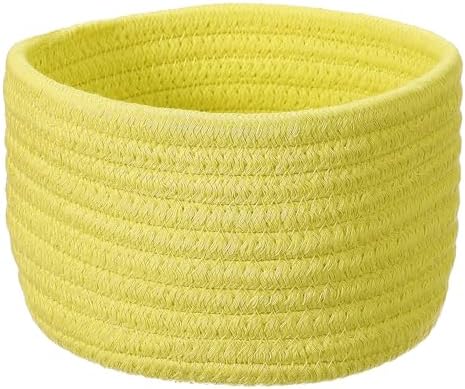 uxcell Yellow Small Cotton Rope Woven Storage Basket, Shelf Closet Storage Gift Woven Baskets Cute Nursery Box Bin Decor Organization Bin for Home Supply, Round, 6.3x4.4 by uxcell
