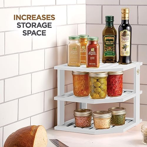 Bambüsi White 3-Tier Corner Shelf, Kitchen Cabinet Organizer, Bamboo Rack - Image 5