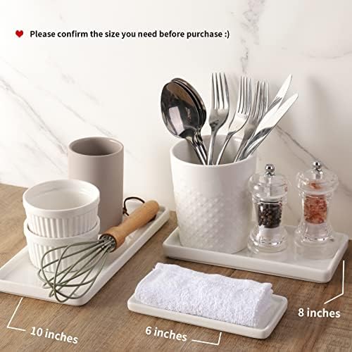 Gurygo 2 Pack 8"/10" Bathroom Trays, Ceramic Vanity Trays for Bathroom, Small Ceramic Tray, Kitchen Soap Tray for Kitchen Counter (White,Set/2) - Image 6