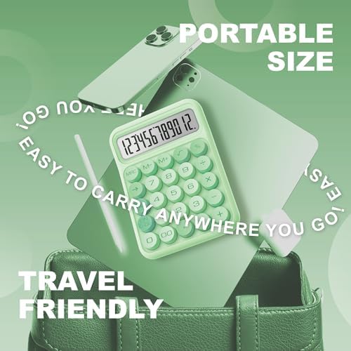CATIGA Mechanical Switch Calculator, Green Calculator with 12 Digit Large LCD Display & Big Buttons for Office Desk, Classroom Math, Back to School Supplies, Cute Aesthetic Desk Accessories - Image 6