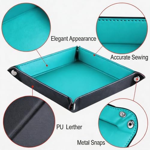 Valet Tray Desktop Storage Organizer – Vegan Leather Catchall Tray Bedside Vanity Tray Nightstand Caddy Holder for Remote Controller, Watch, Keys, Phone, Wallet, Coin, Jewelry, Sky Blue - Image 5