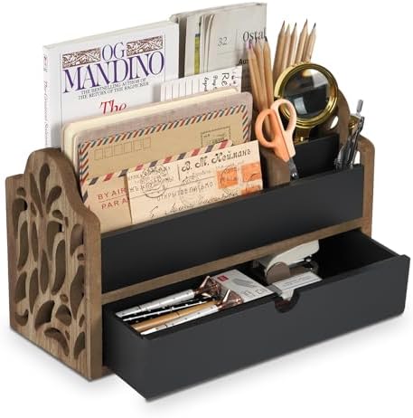 Desk Organizer with Drawer Wood File Office Mail Organizer Countertop by Dhmkfly