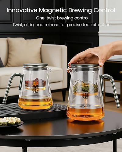 ZENS Magnetic Teapot, 34oz Magic Glass Infuser Pot for Loose Tea Steeper - Image 3