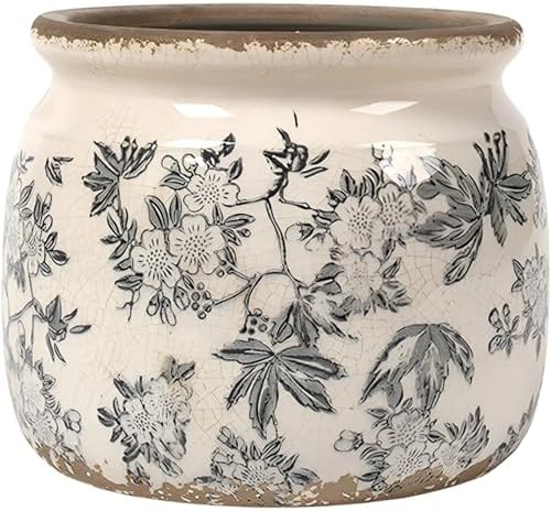 Vintage Planter Large Ceramic Plants Pot Grey Tea Leaves by Unknown