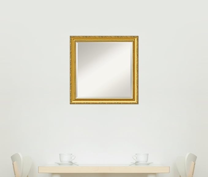 Amanti Art Gold Wall Mirror 24x24 Colonial Embossed Gold Square Bathroom Mirror for Wall Decor Living Room, Medium Traditional Wood Frame, Hangs Horizonally and Vertically, Bathroom Decor, Beveled