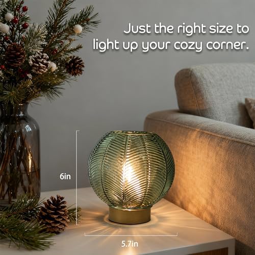 LUSHARBOR Battery Operated Decorative Glass Table Lamp with Timer Green - Image 5