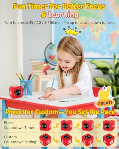 Digital Pomodoro Timer Cube 5/10/25/50min Preset, Silent & Sound Alarm - Image 2