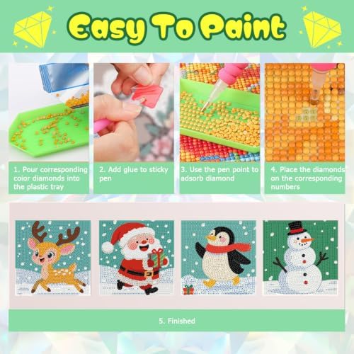 ICYANART 4 Pack Christmas Diamond Art Painting Kits for Kids 6x6 Inch - Image 7