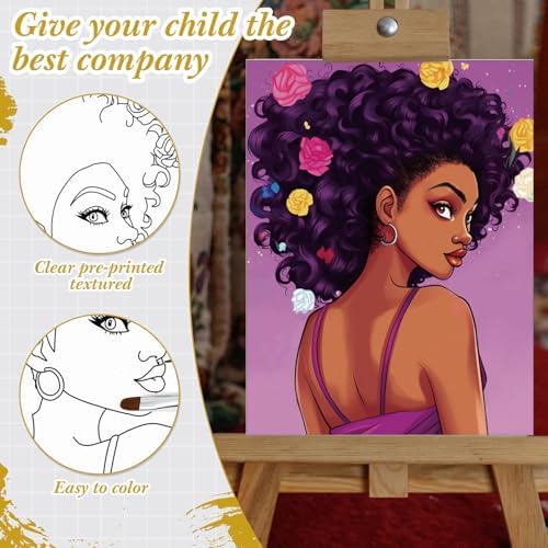 Sherr 24 Pcs Pre Drawn Canvas for Adult, Afro Lady, 8 x 10 Inch - Image 4