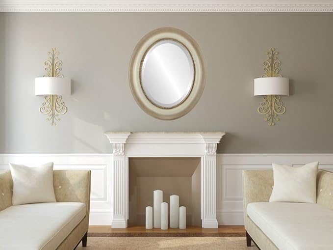 OVALCREST Oval Beveled Wall Mirror for Home Decor - Heritage Style - Taupe - 27x33 Outside Dimensions