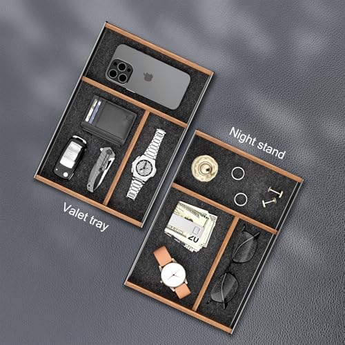 UPERGO Walnut & Aluminum Valet Tray, Desk Drawer Organizer Tray for Desk - Image 2