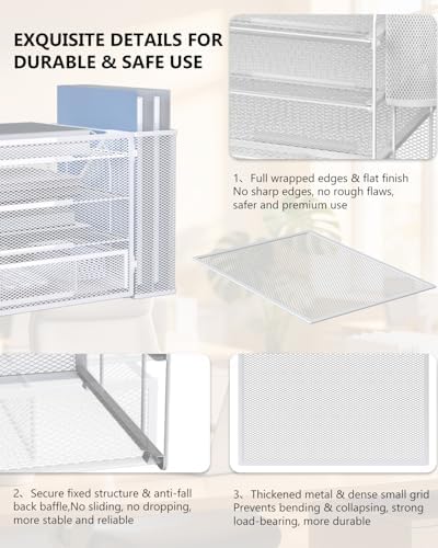 WALI Desk File Organizer, 4 Tier Desktop Paper Letter Tray Organizer with Drawer and 2 Pen Holders, Office Desk Accessories & Workspace Organizers for Office, Home Supplies(DO005DH-W), 1 Pack, White - Image 5