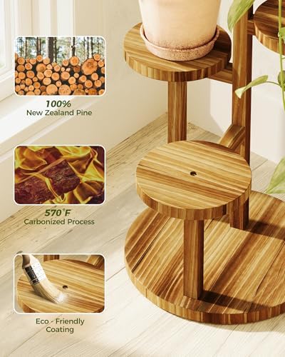 Bamworld Plant Stand Indoor Wood Plant Shelf 3 Tier Brown - Image 5